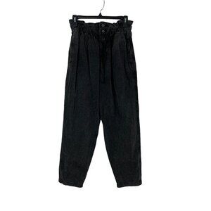 Aaron And Amber Black‎ Paperbag Waist Relaxed Crop Pants Large Soft Denim Trendy